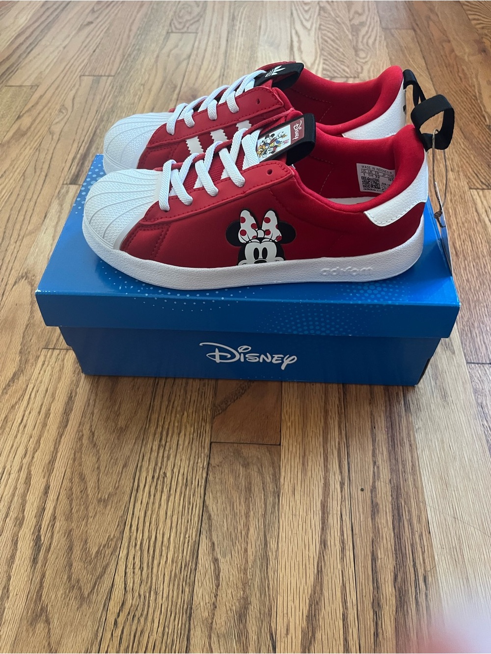 Adidas Disney Collab Minnie Mouse Red & White Kids Sneakers Girls Sz 1 New